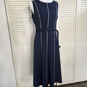 DKNY Navy Midi Dress with White Stripes